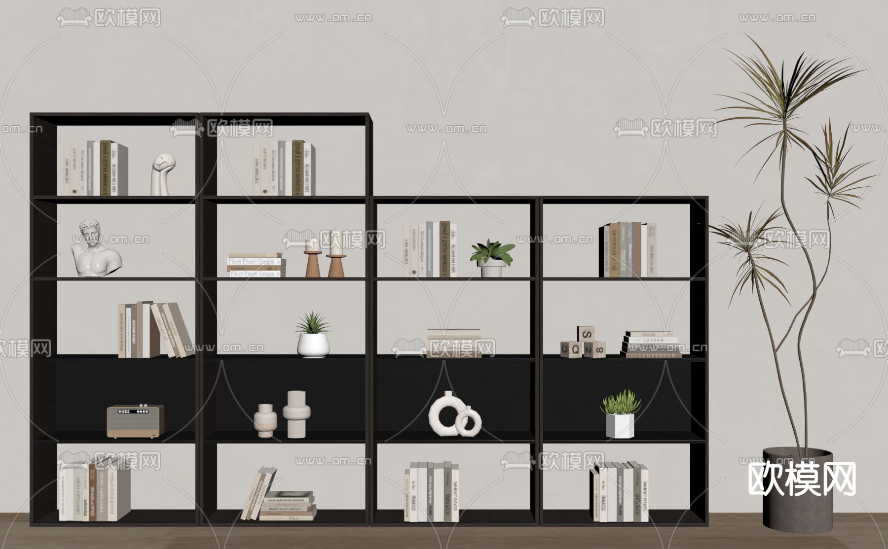 现代书柜 书架su模型下载（渲染图2）