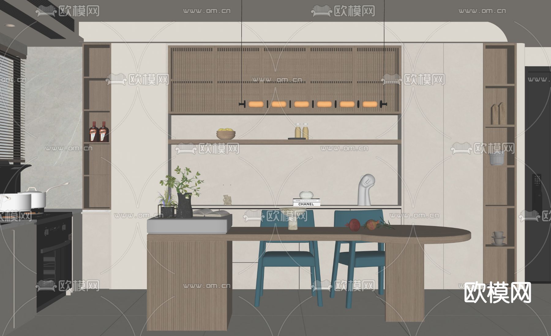 侘寂风餐厅su模型下载（渲染图1）