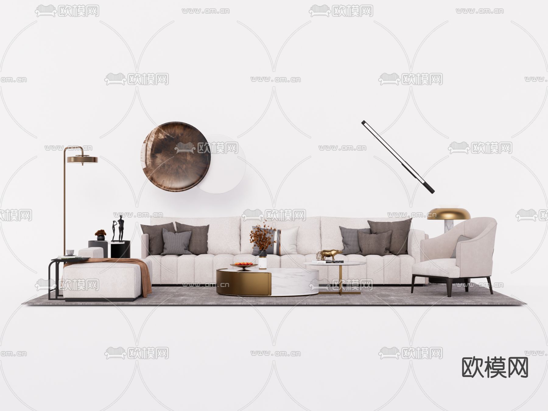 现代组合沙发su模型下载（渲染图3）