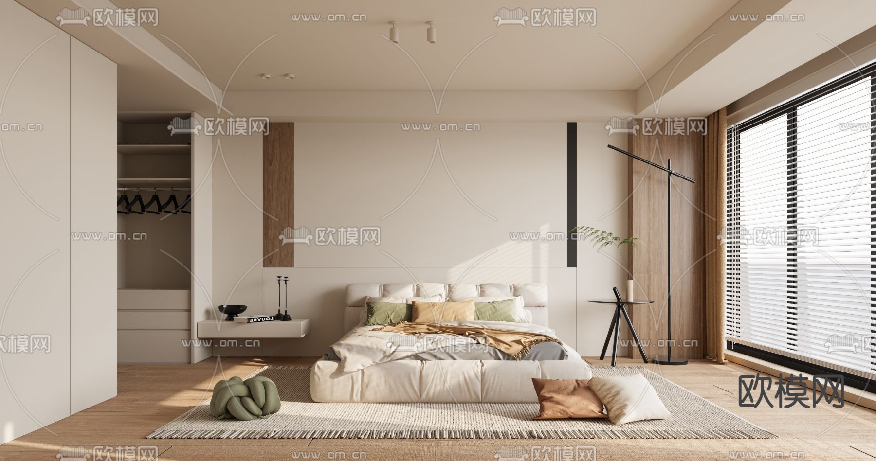 奶油风卧室 主人房 主卧3d模型下载