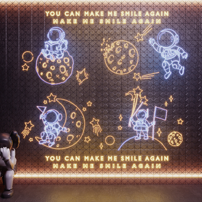  现代宇航员霓虹灯 太空人装饰灯 网红打卡拍照墙su模型 