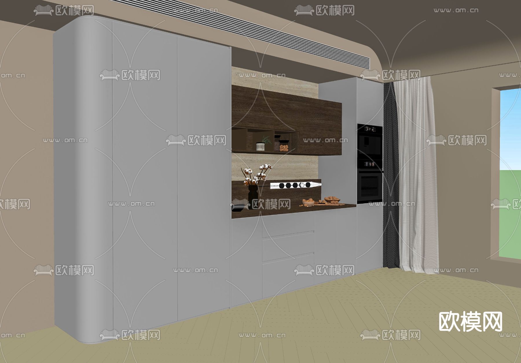 现代餐边柜su模型下载（渲染图1）