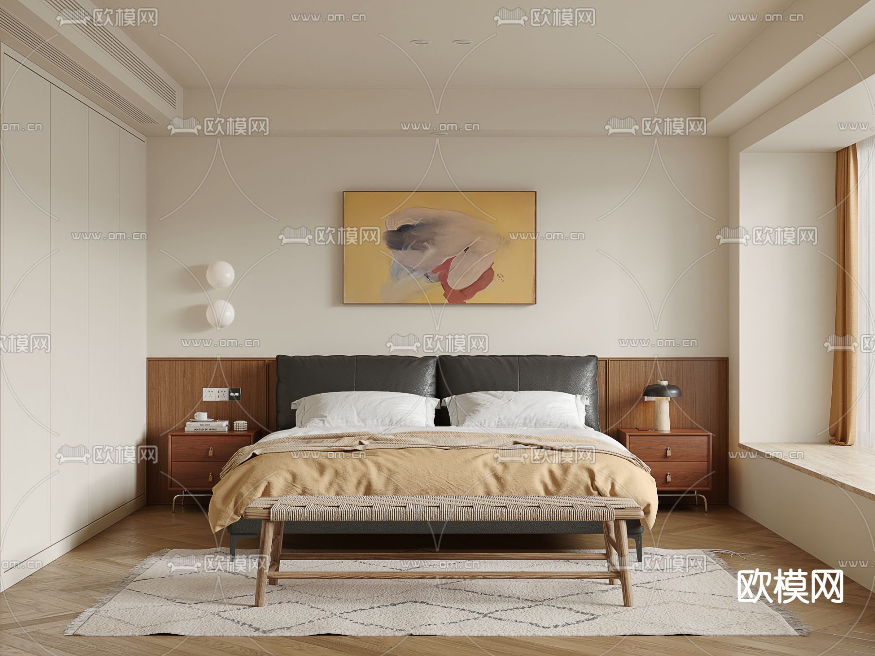 中古风卧室 主人房su模型下载（渲染图2）
