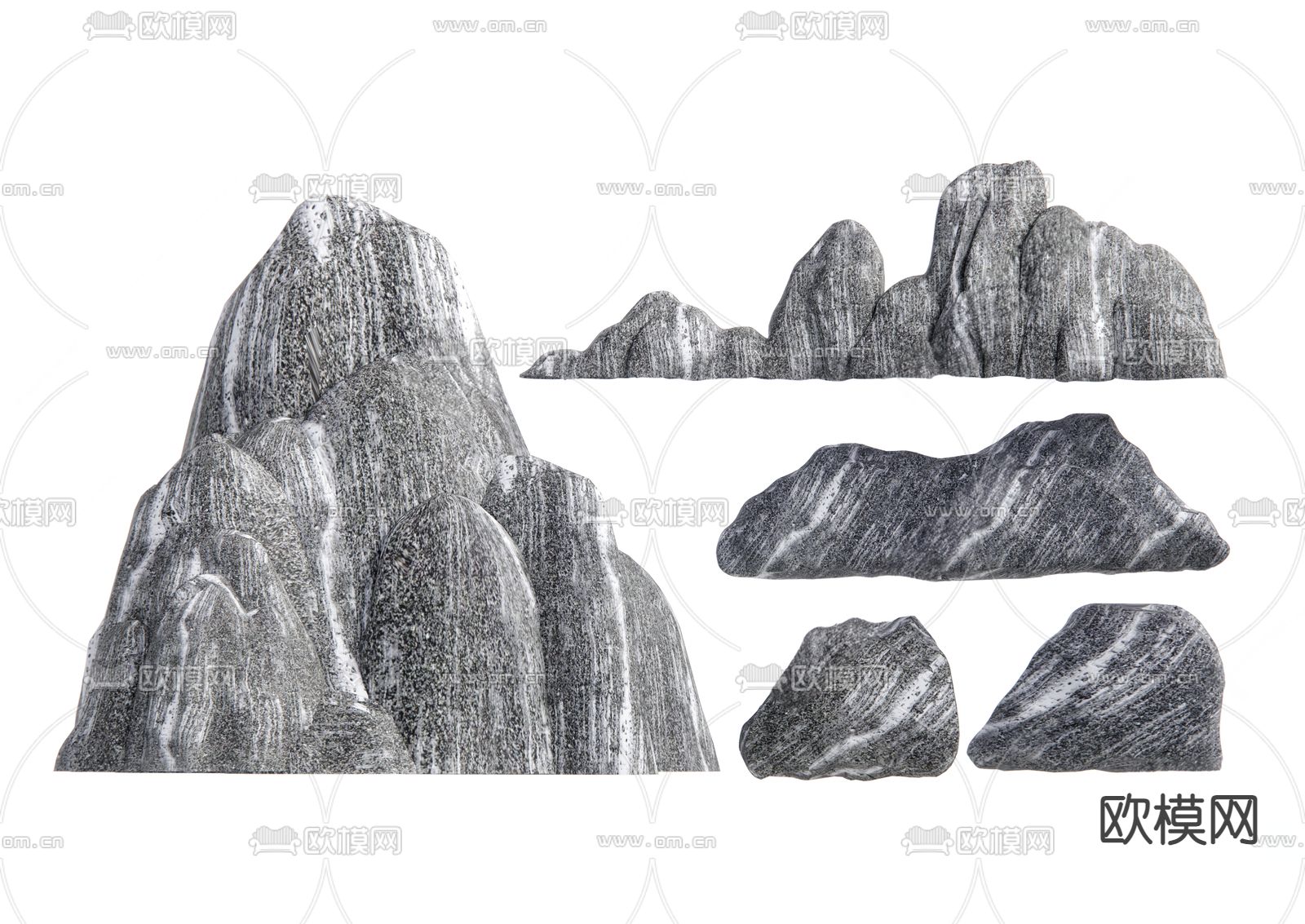 现代假山 景观石头3d模型下载