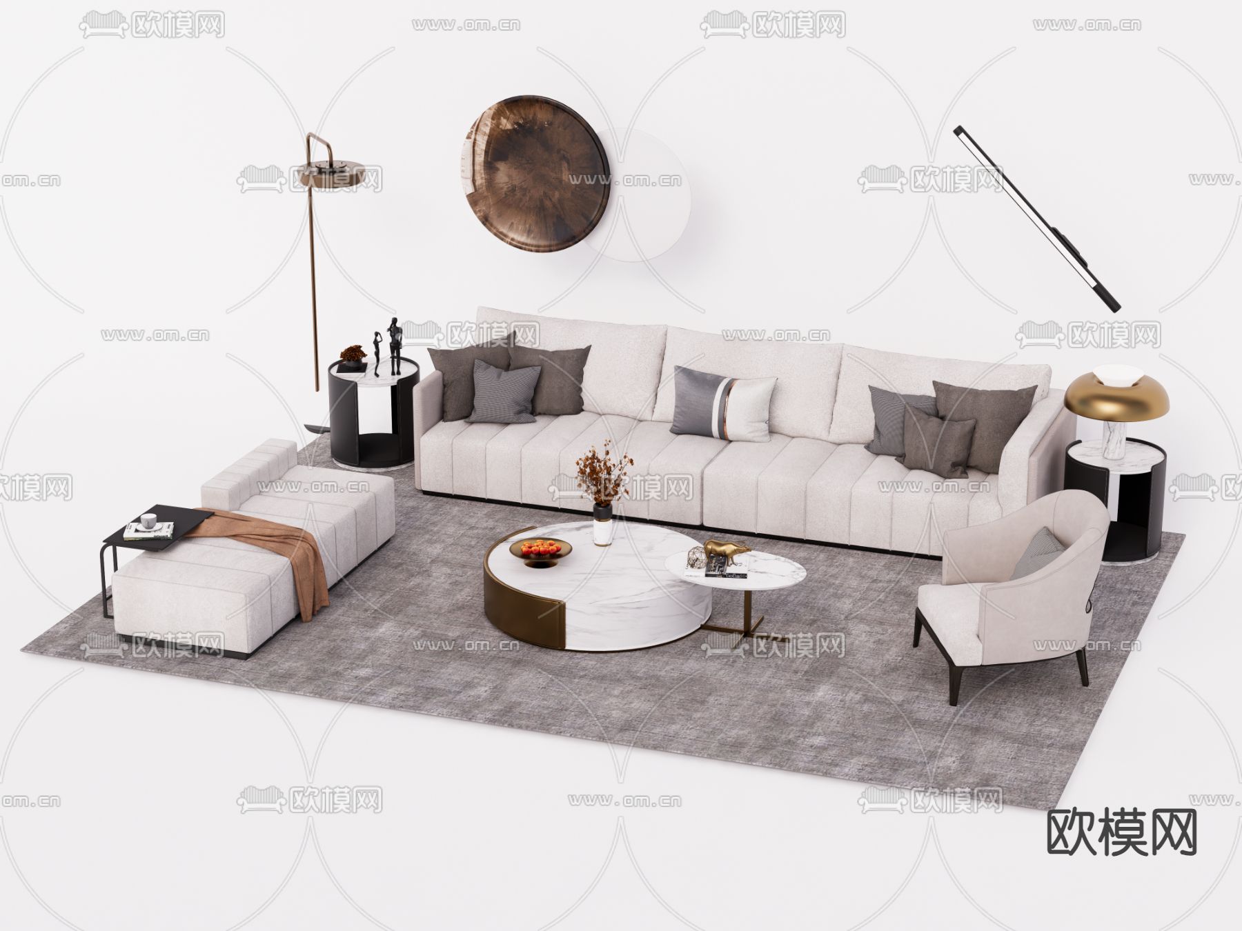 现代组合沙发su模型下载（渲染图2）