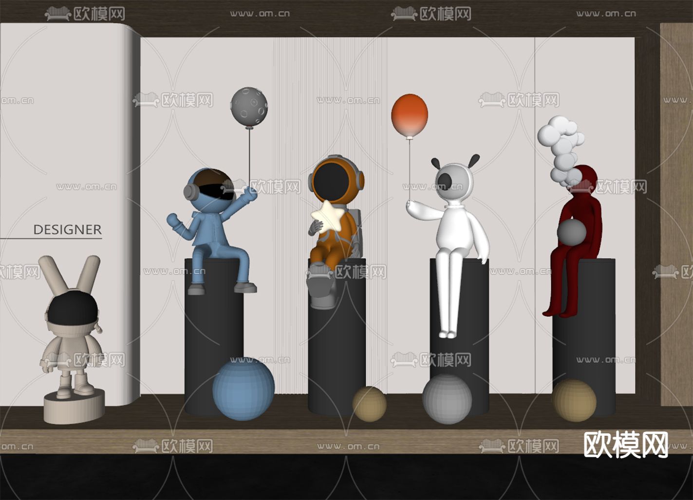 现代雕塑摆件 潮玩公仔su模型下载（渲染图1）