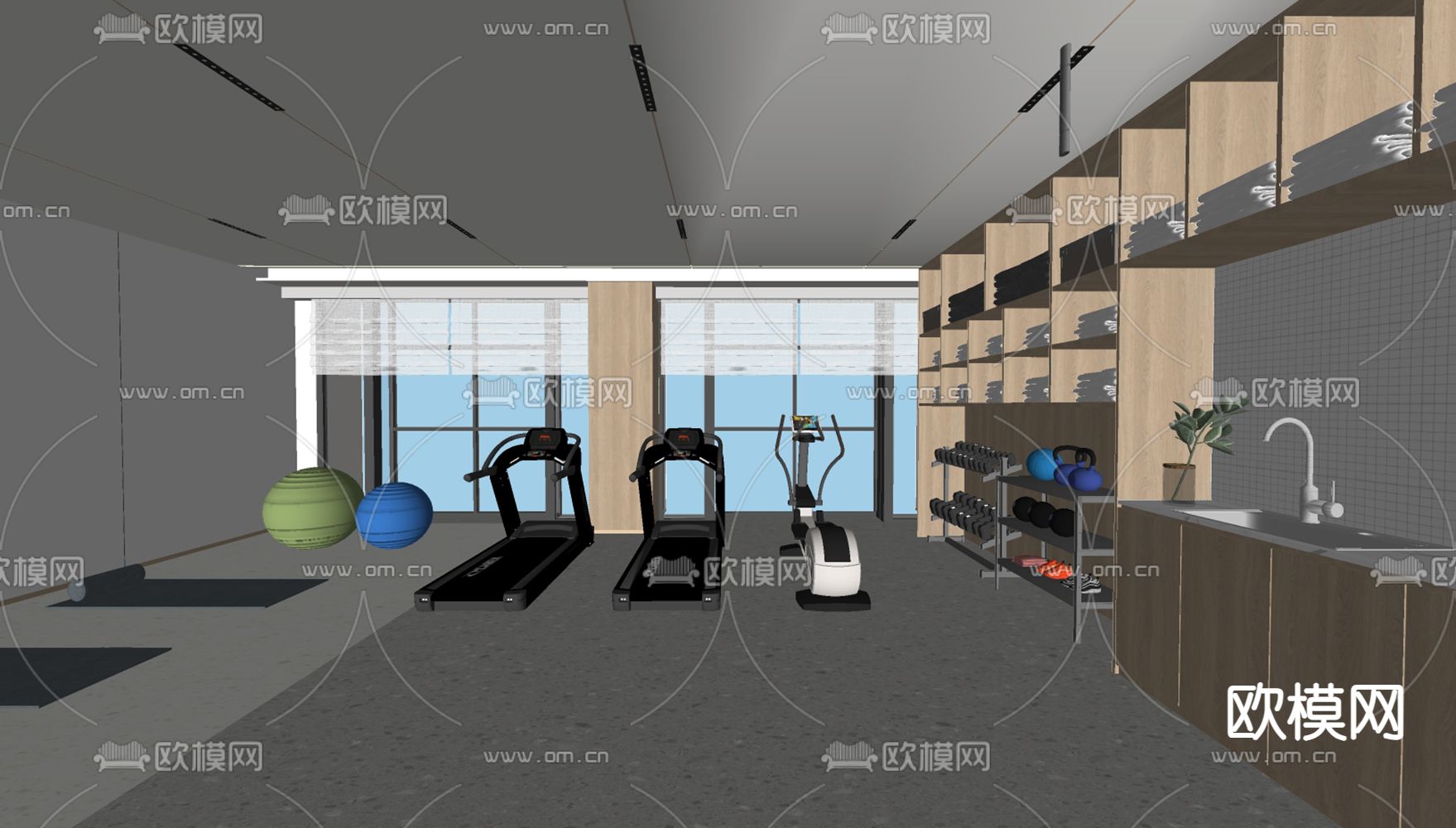 现代健身房su模型下载（渲染图1）