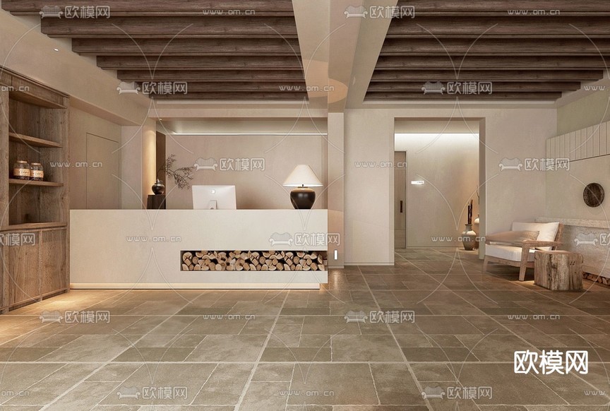 侘寂民宿大厅 前台3d模型下载_ID15187610_3dmax免费模型-欧模网
