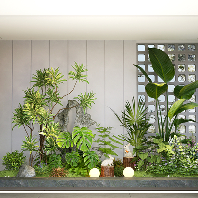  室内造景 庭院小品 植物堆su模型 