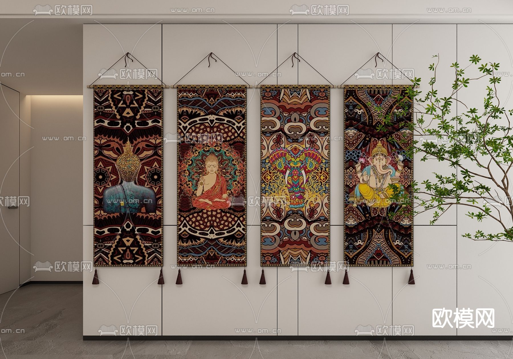东南亚装饰画 挂画3d模型下载