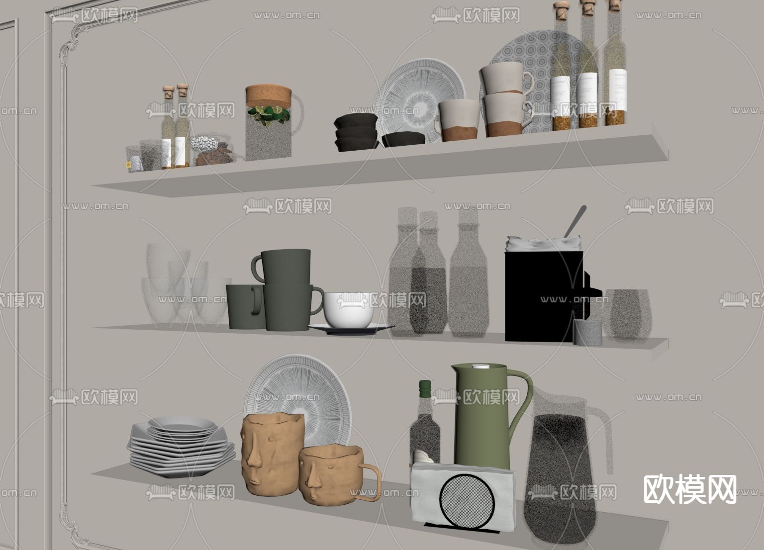 杯子 茶具 茶杯 餐盘su模型下载（渲染图2）