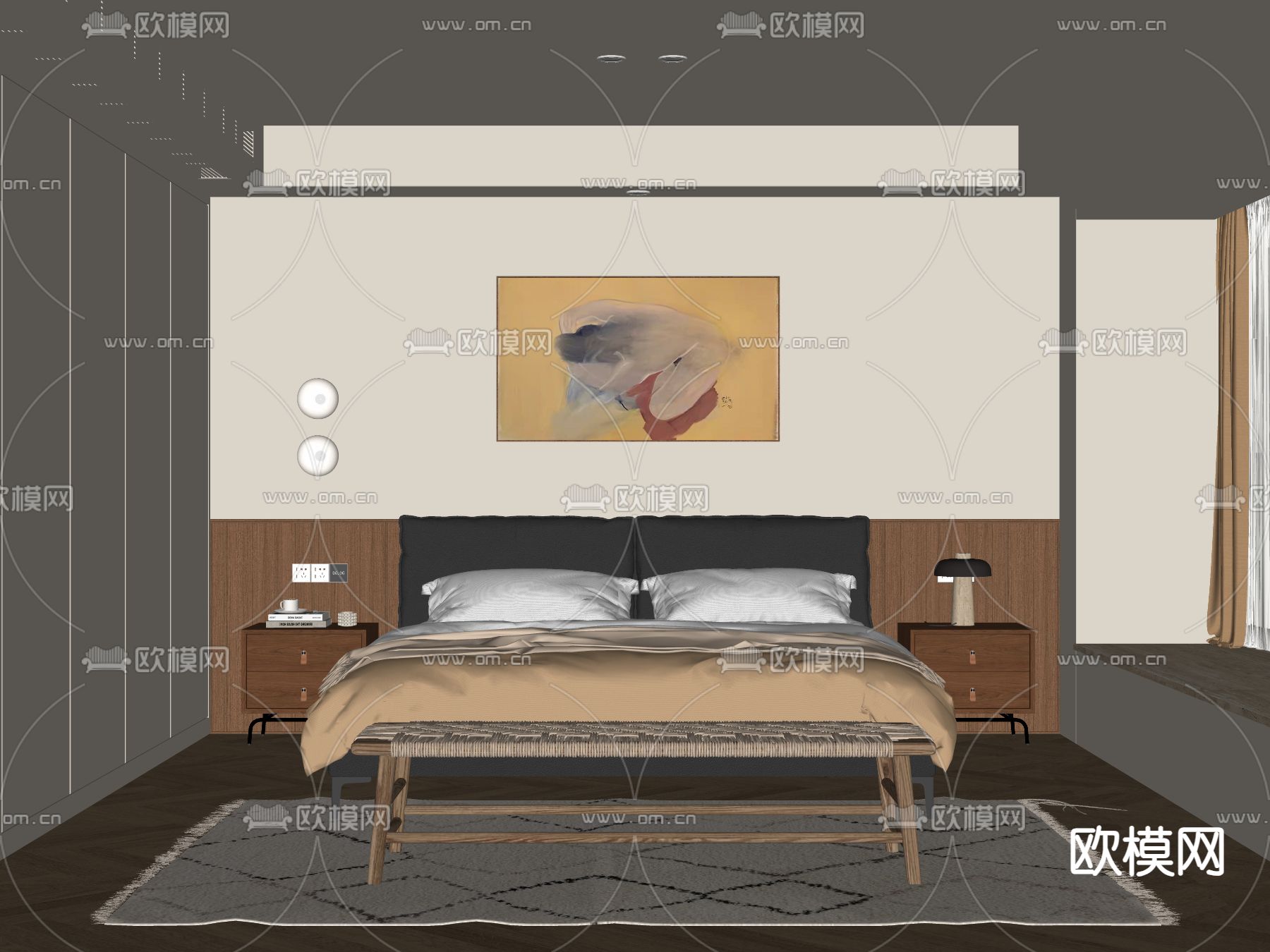 中古风卧室 主人房su模型下载（渲染图1）