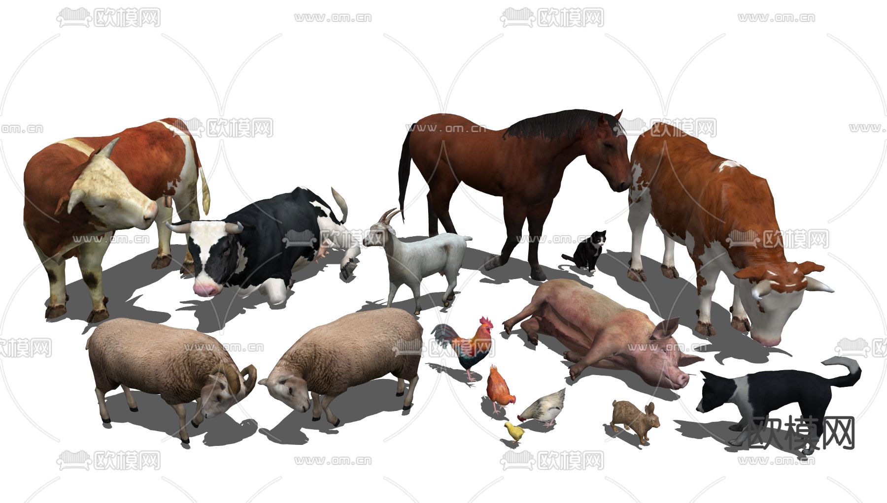 牛羊  猪狗 鸡  羊 家禽3d模型下载（渲染图1）