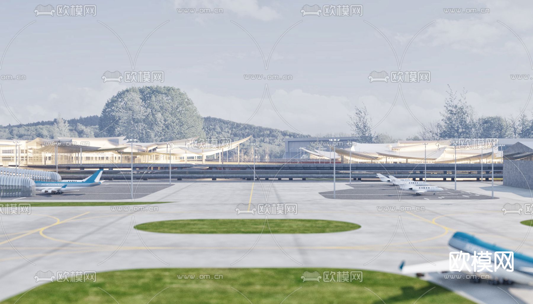 机场 飞机停机区 走道 廊道3d模型下载