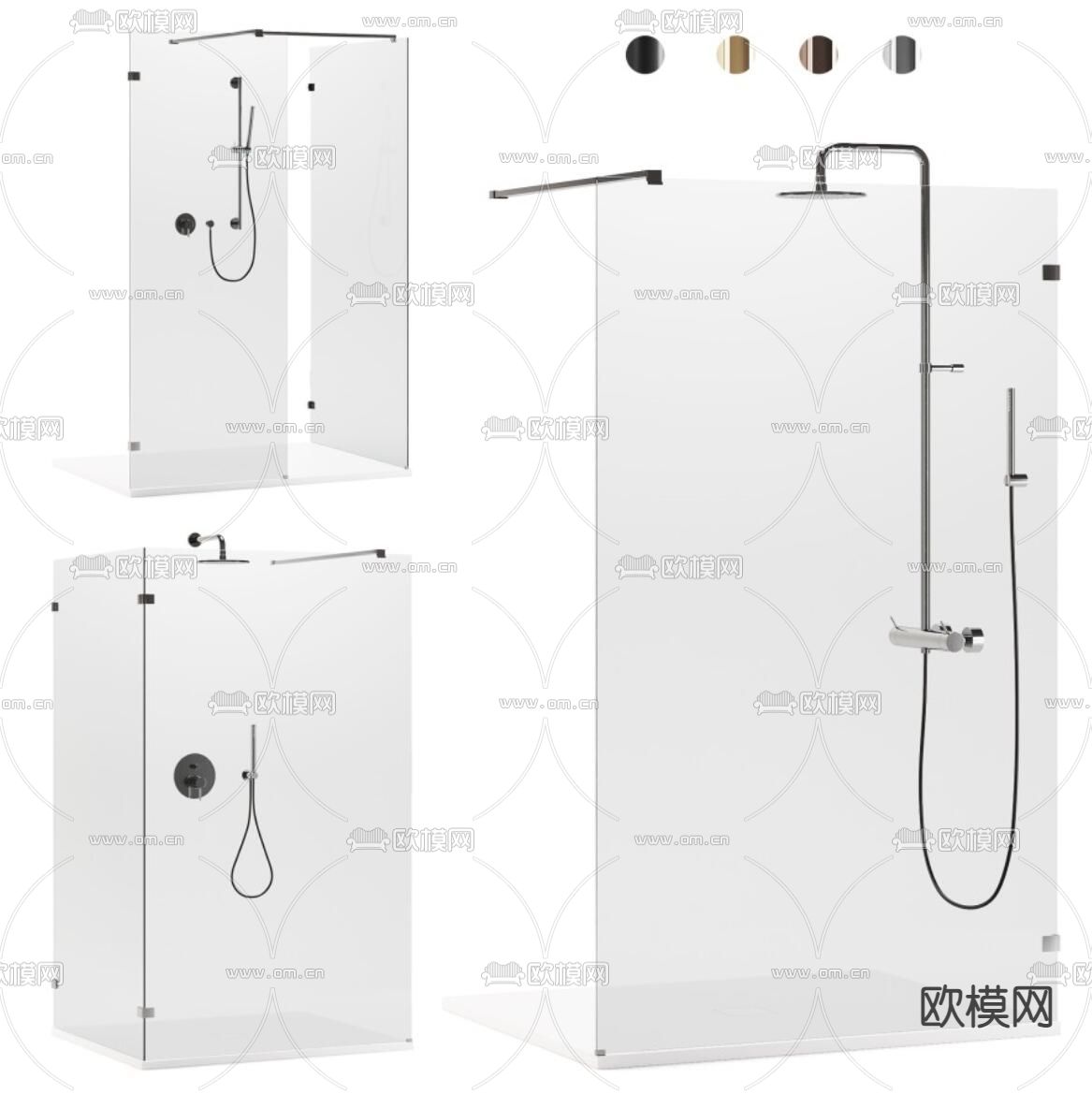 玻璃淋浴房 淋浴隔断3d模型下载（渲染图1）