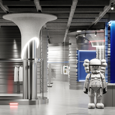  潮牌男装服装店su模型 