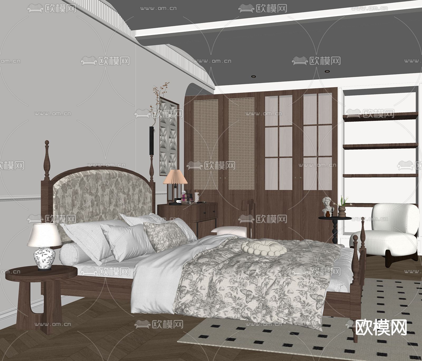 法式卧室su模型下载