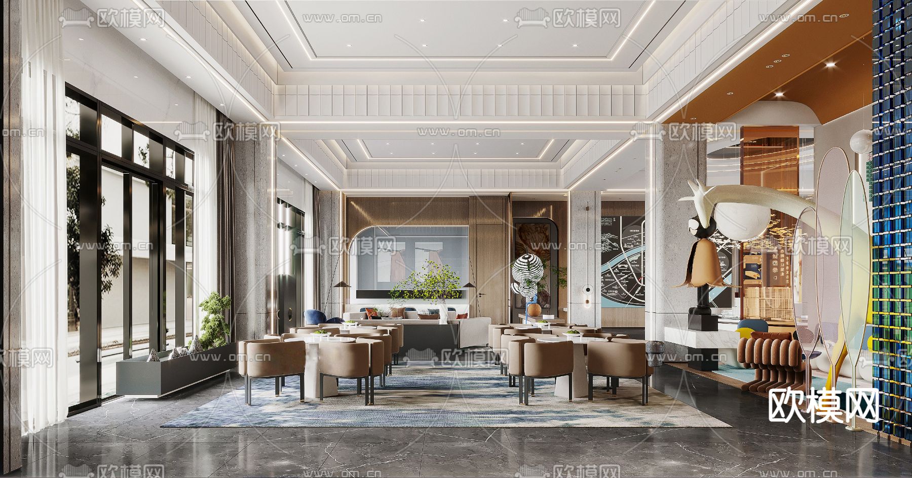 轻奢售楼部 沙盘区 售楼中心3d模型下载（渲染图2）