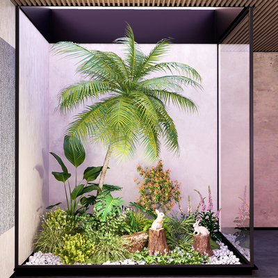  室内景观小品 天井景观造景 植物堆su模型 