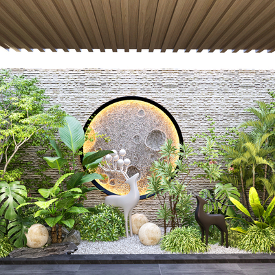  室内景观造景 庭院小品 植物堆su模型 