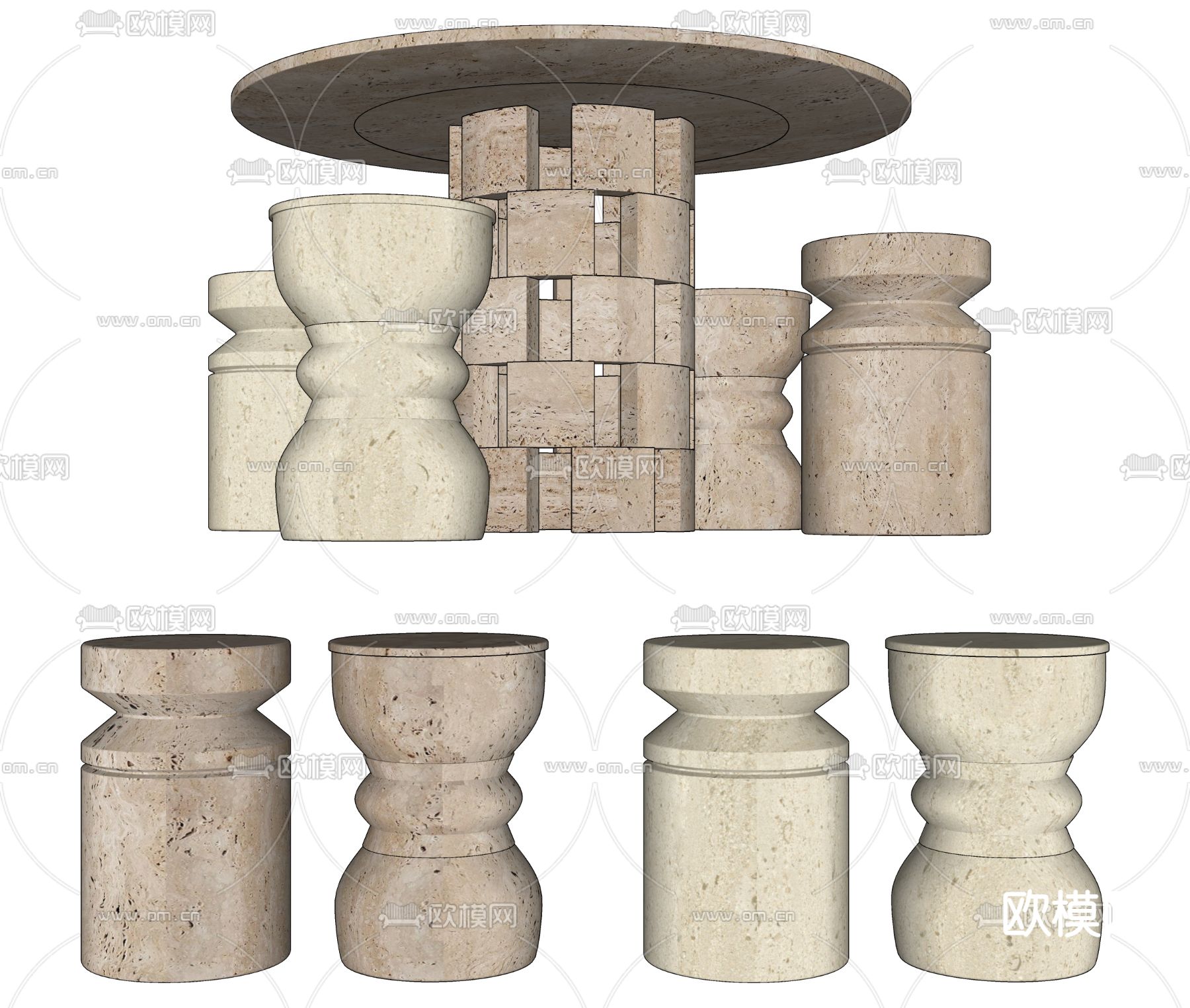 户外石桌椅 石凳su模型下载（渲染图2）