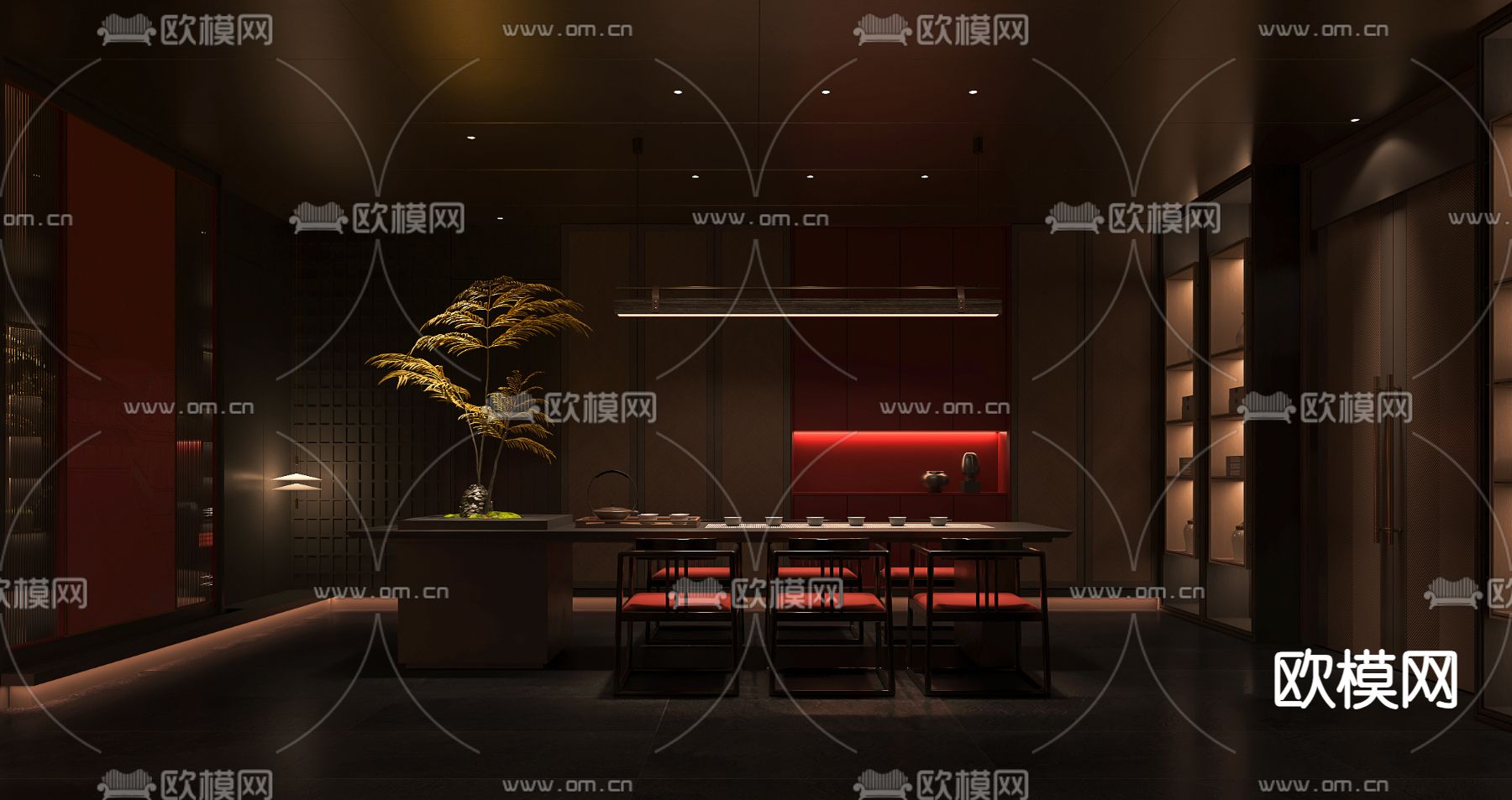 新中式茶室 茶楼 接待室3d模型下载