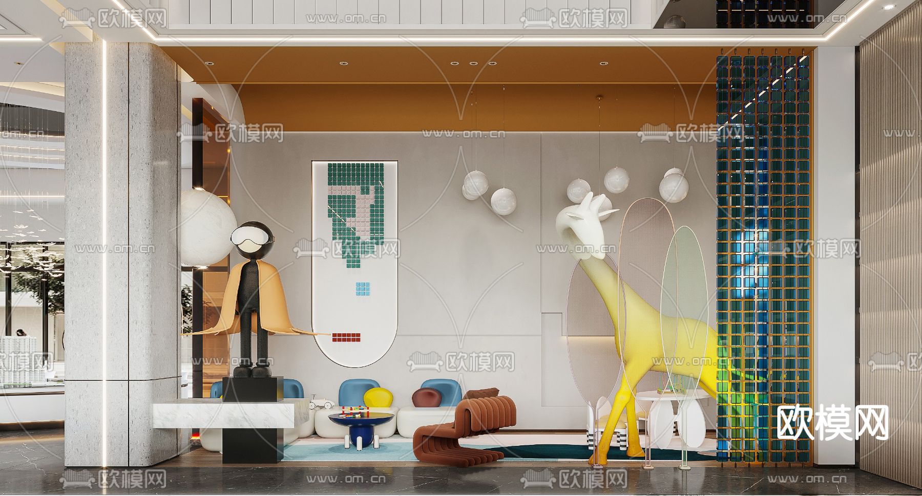 轻奢售楼部 沙盘区 售楼中心3d模型下载（渲染图4）