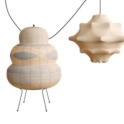  侘寂纸扎灯笼 吊灯 艺术灯su模型 