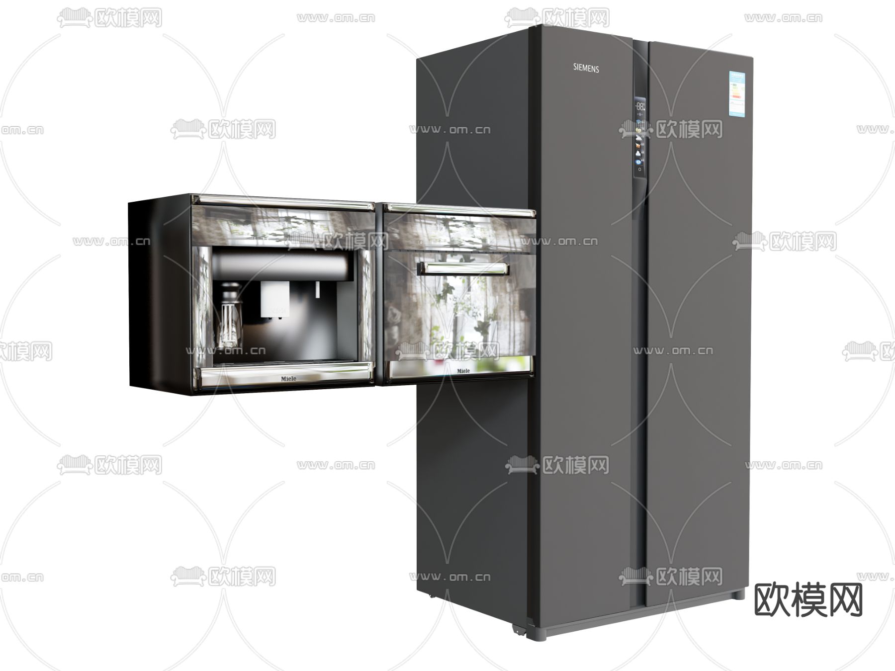 冰箱 烤箱 蒸箱 双开门冰箱su模型下载（渲染图2）