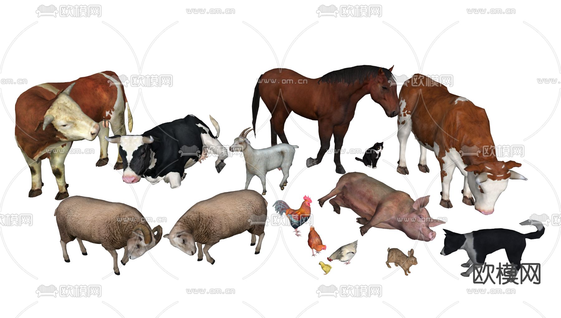 牛羊  猪狗 鸡  羊 家禽3d模型下载（渲染图2）