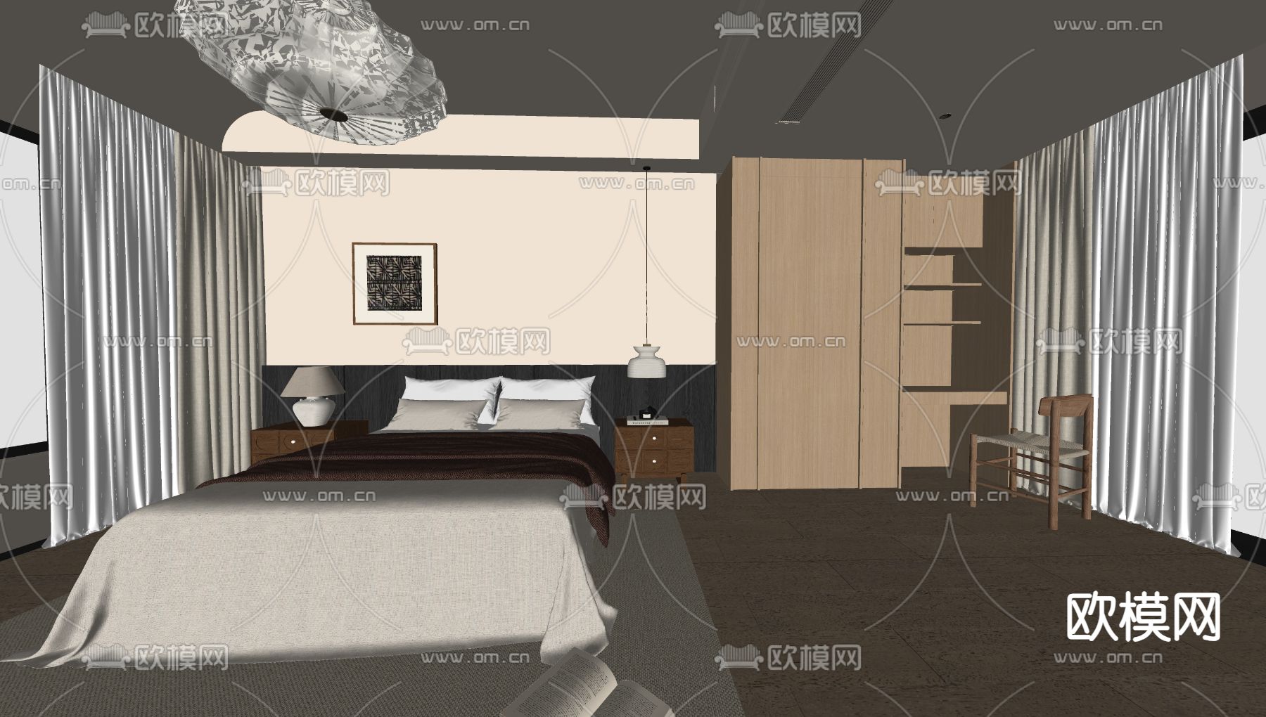 侘寂卧室 主卧 主人房su模型下载（渲染图2）