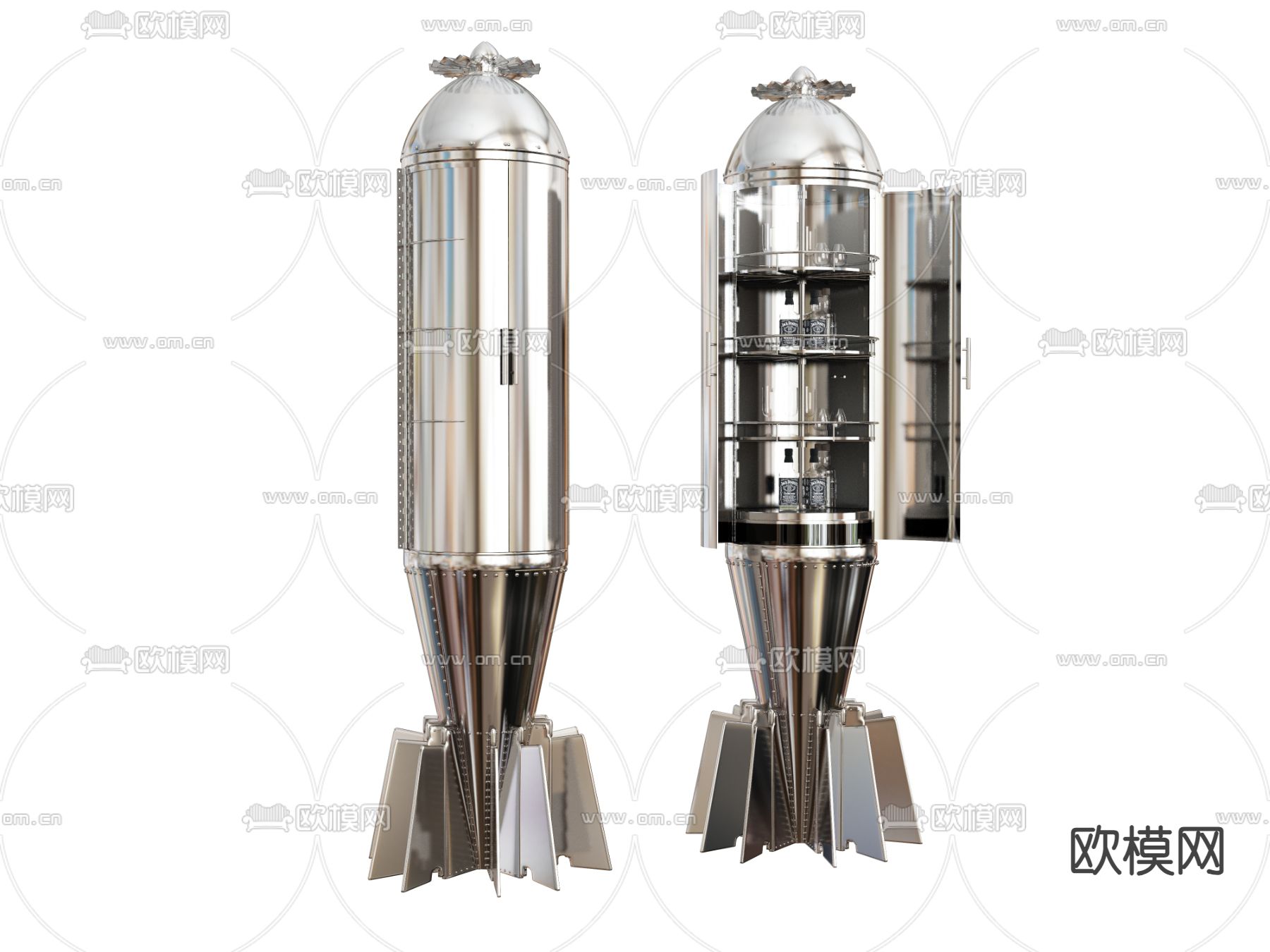 金属酒柜 火箭酒柜su模型下载（渲染图2）