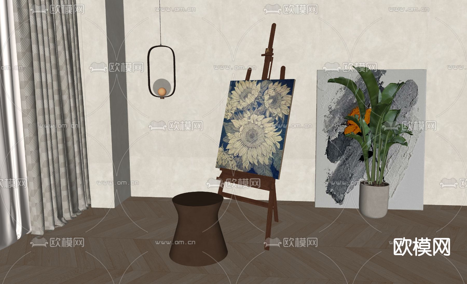 现代画架su模型下载（渲染图2）