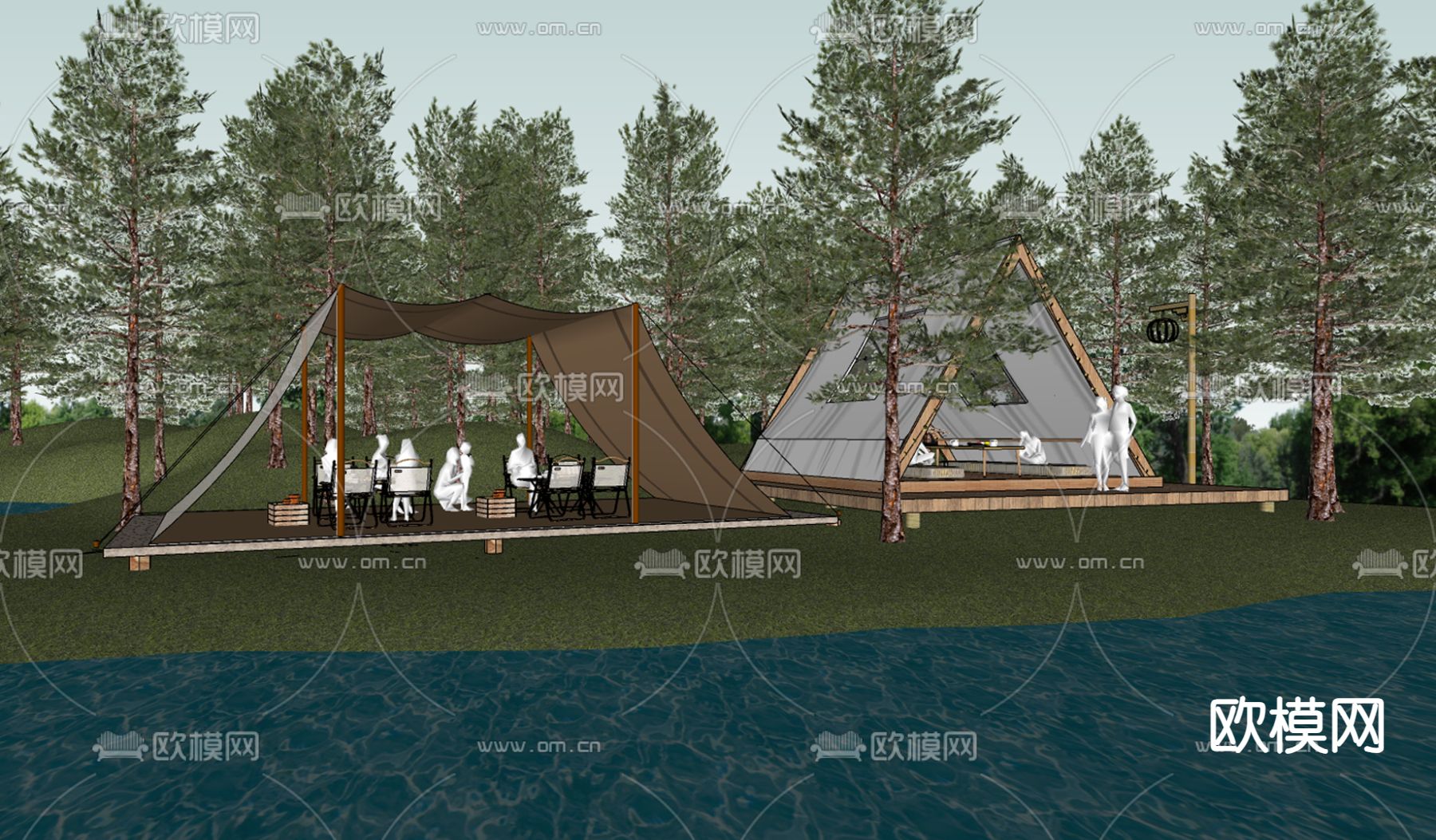 森林营地 露营帐篷su模型下载