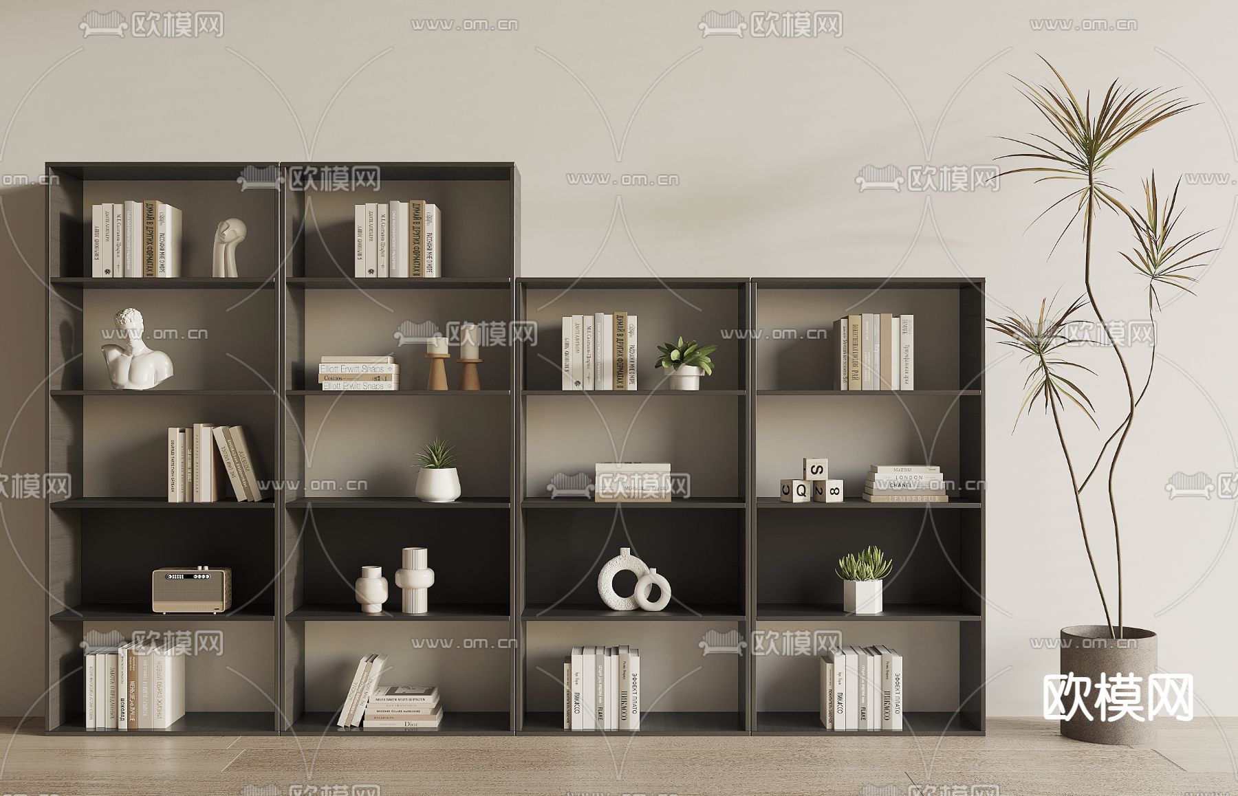 现代书柜 书架su模型下载（渲染图1）