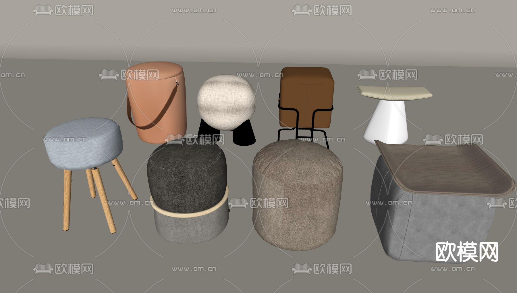 意式梳妆凳 圆凳 凳子su模型下载（渲染图2）