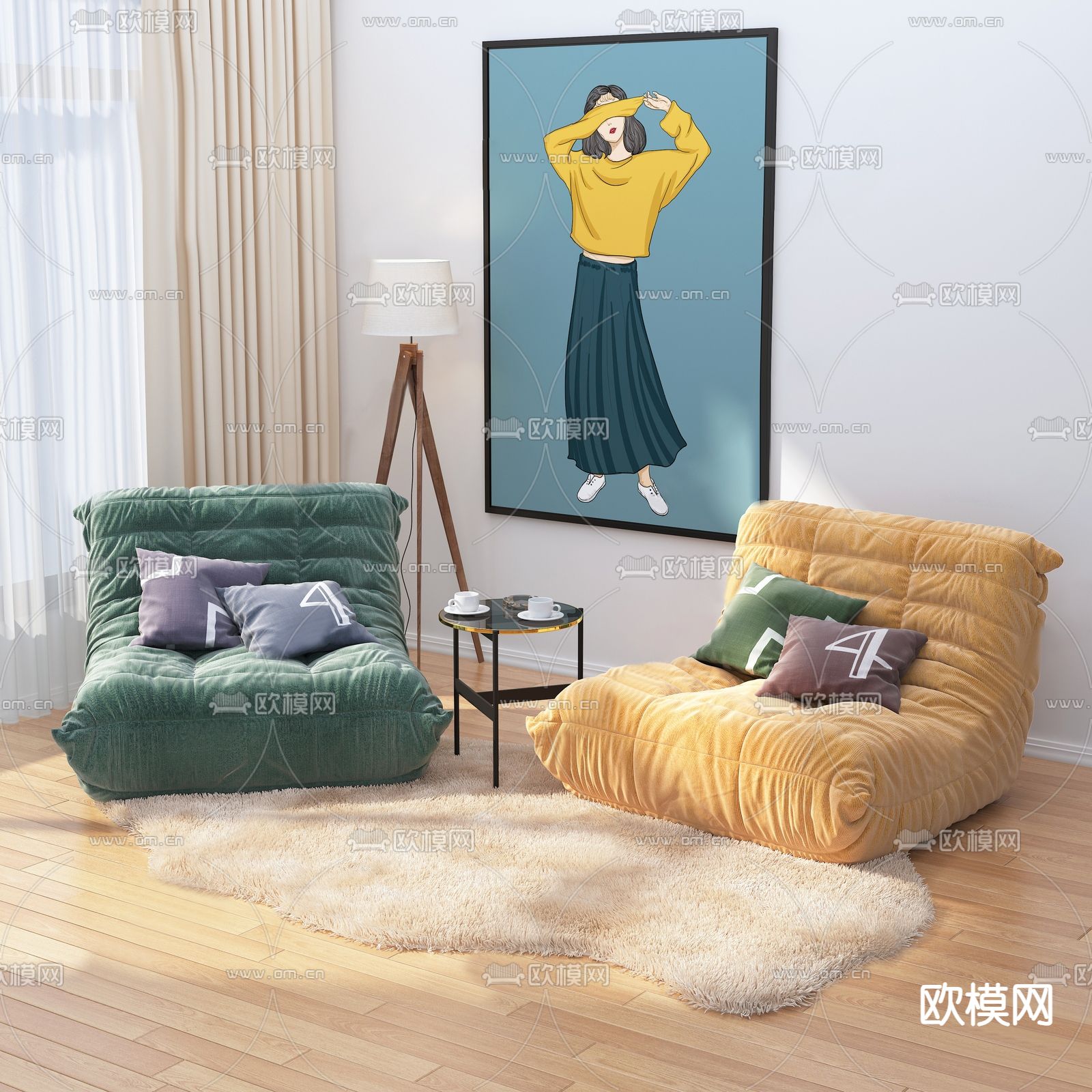 北欧单人沙发3d模型下载