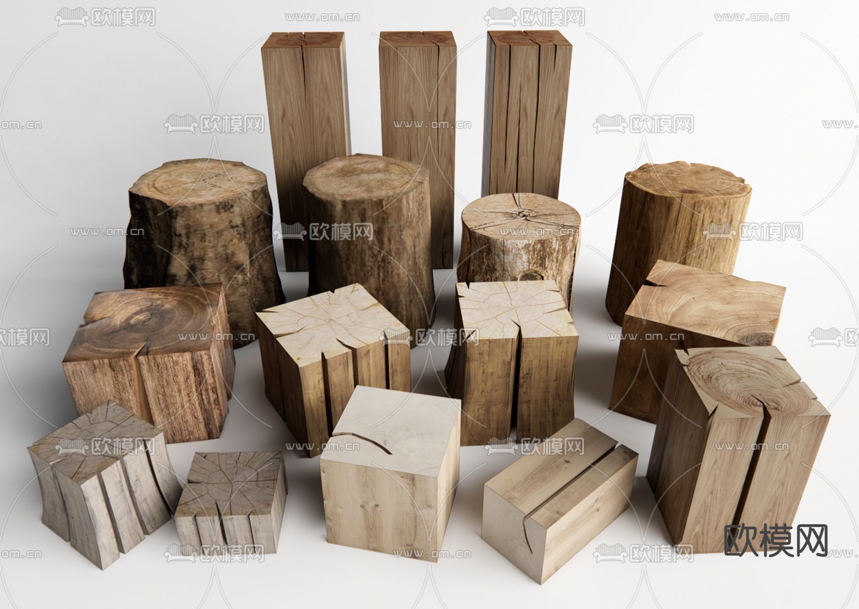 原木风树桩 木桩 木凳 圆凳3d模型下载