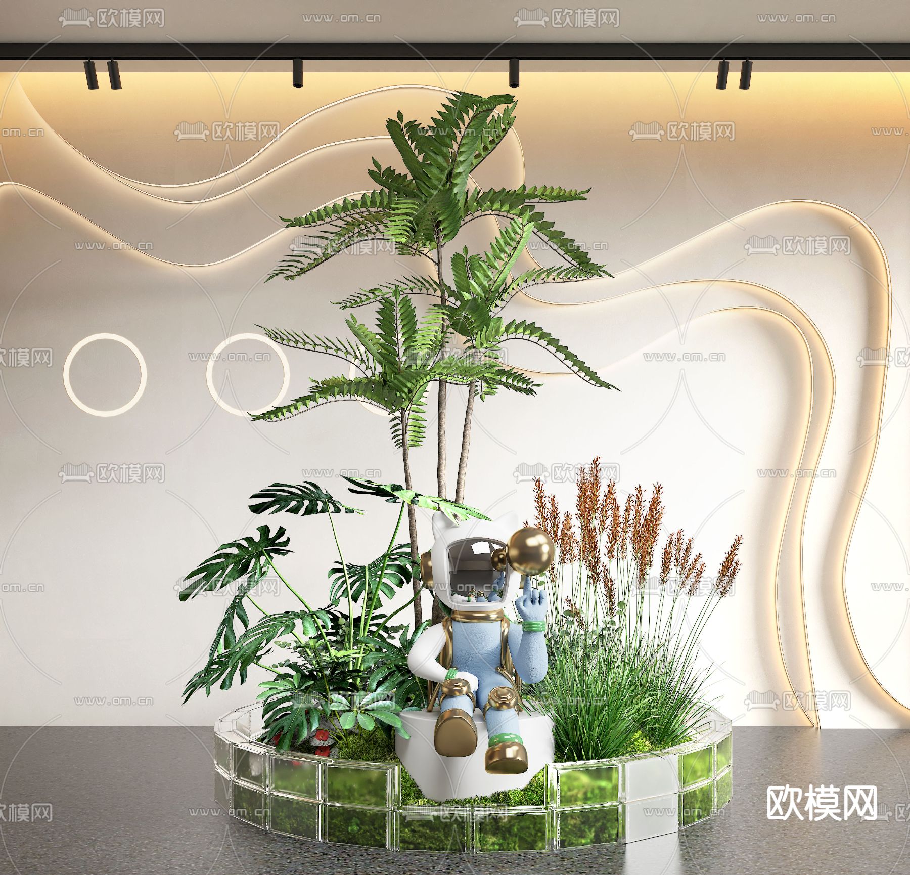 室内景观 景观小品 苔藓植物su模型下载（渲染图2）