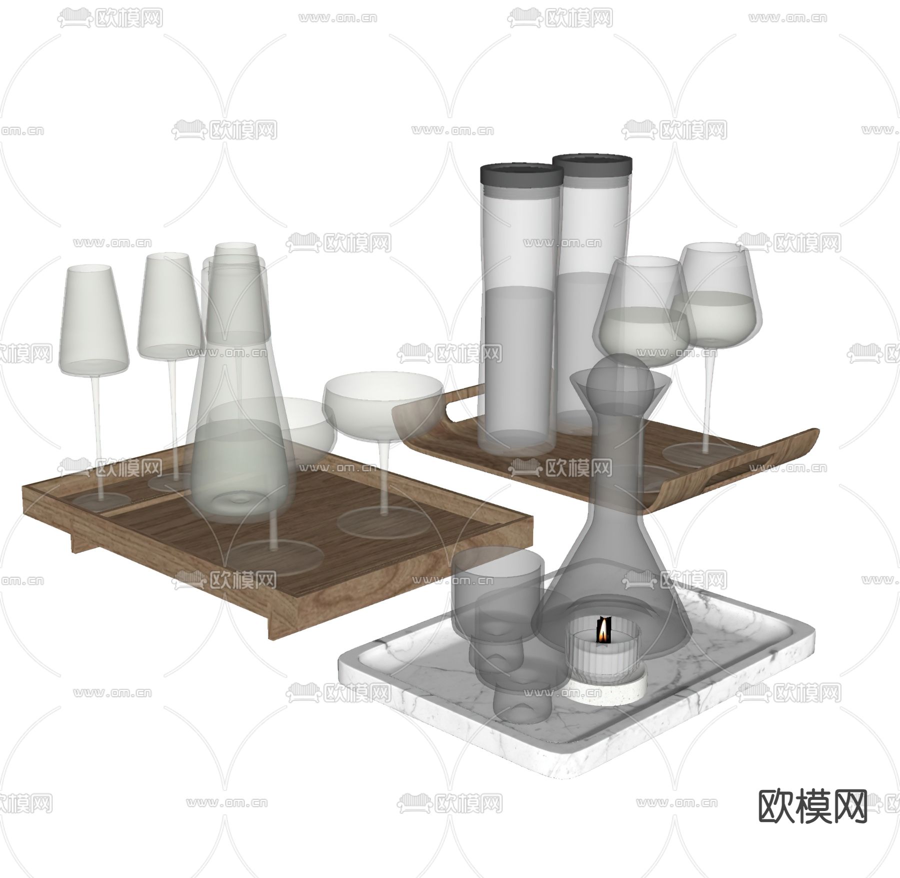 玻璃杯 茶具 杯子 托盘su模型下载（渲染图2）