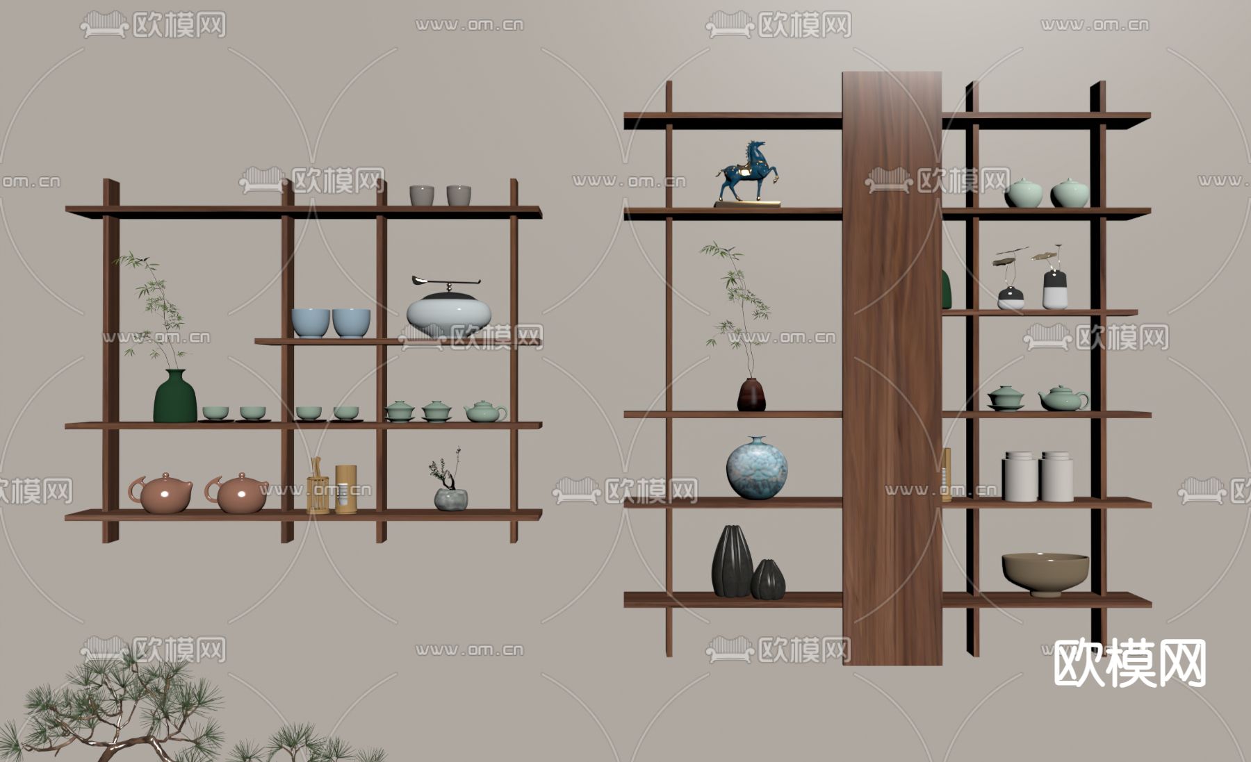 新中式博古架 壁挂su模型下载（渲染图2）
