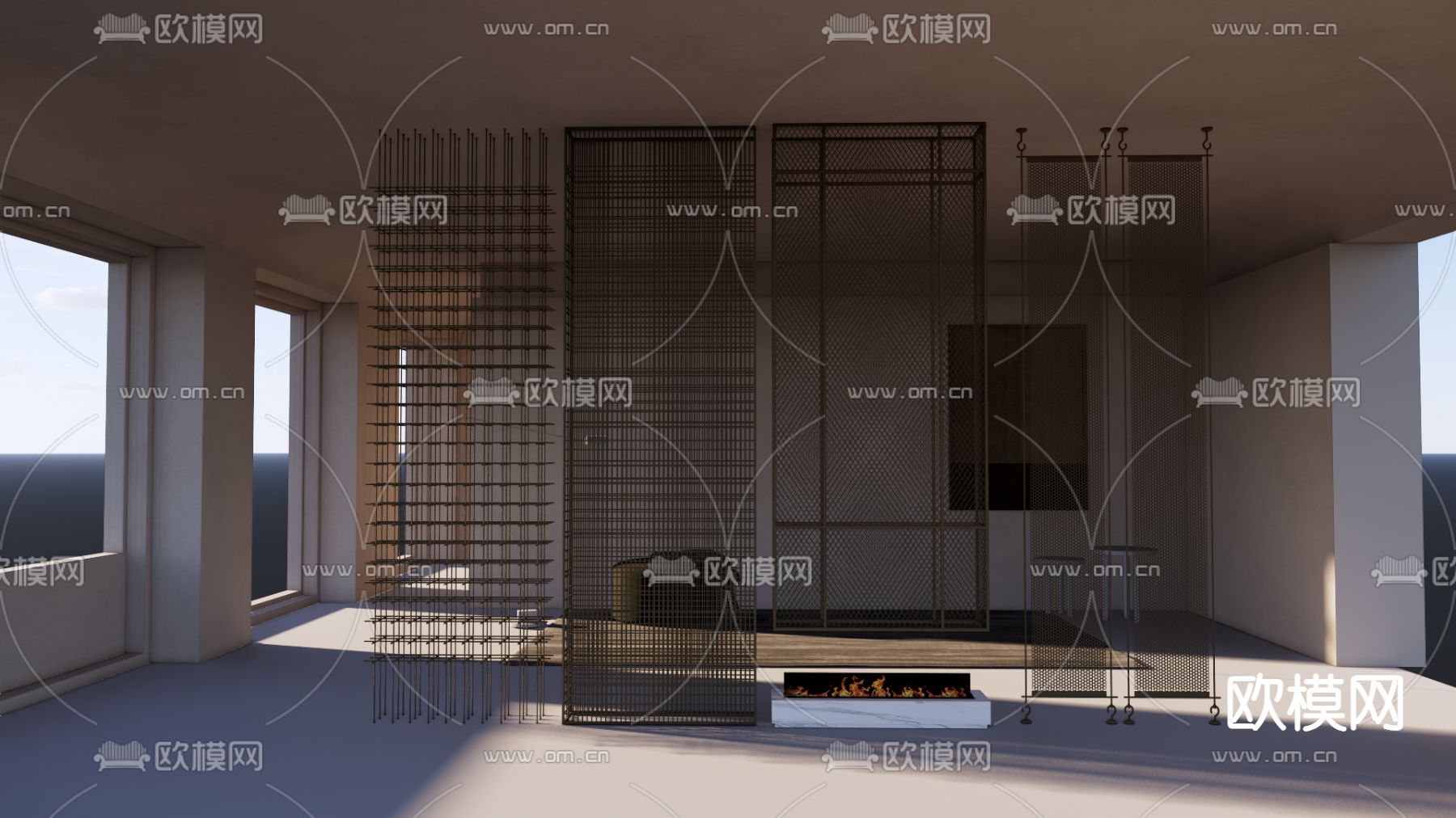 工业风屏风 隔断su模型下载（渲染图2）