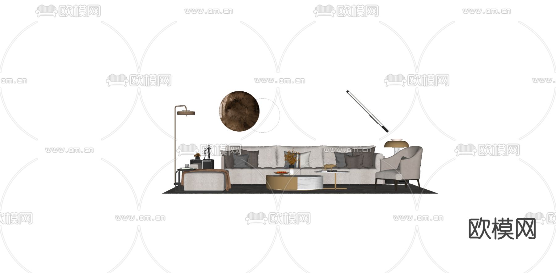 现代组合沙发su模型下载（渲染图1）