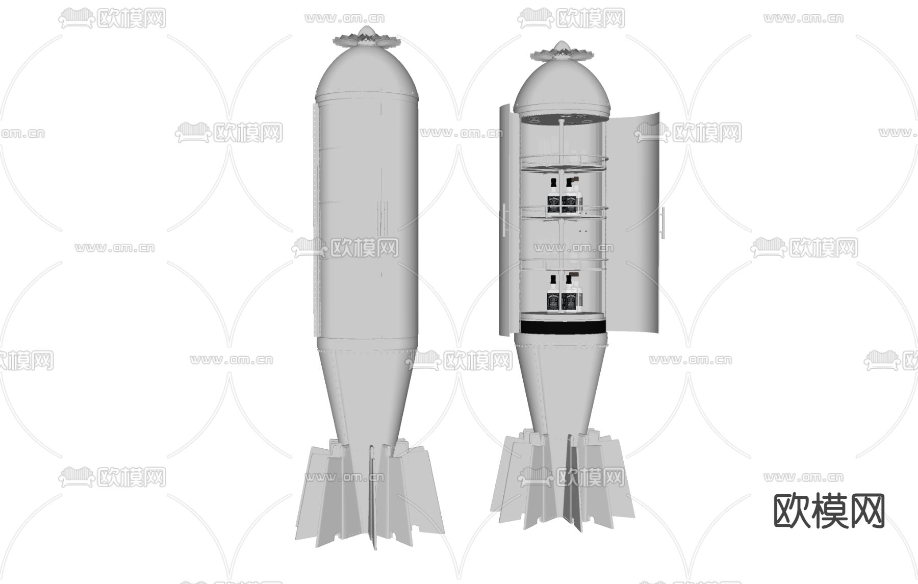 金属酒柜 火箭酒柜su模型下载（渲染图1）