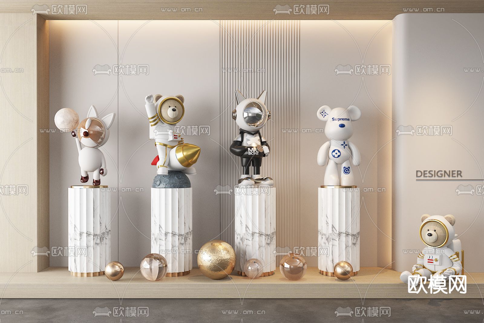 现代雕塑摆件 潮玩公仔su模型下载（渲染图1）