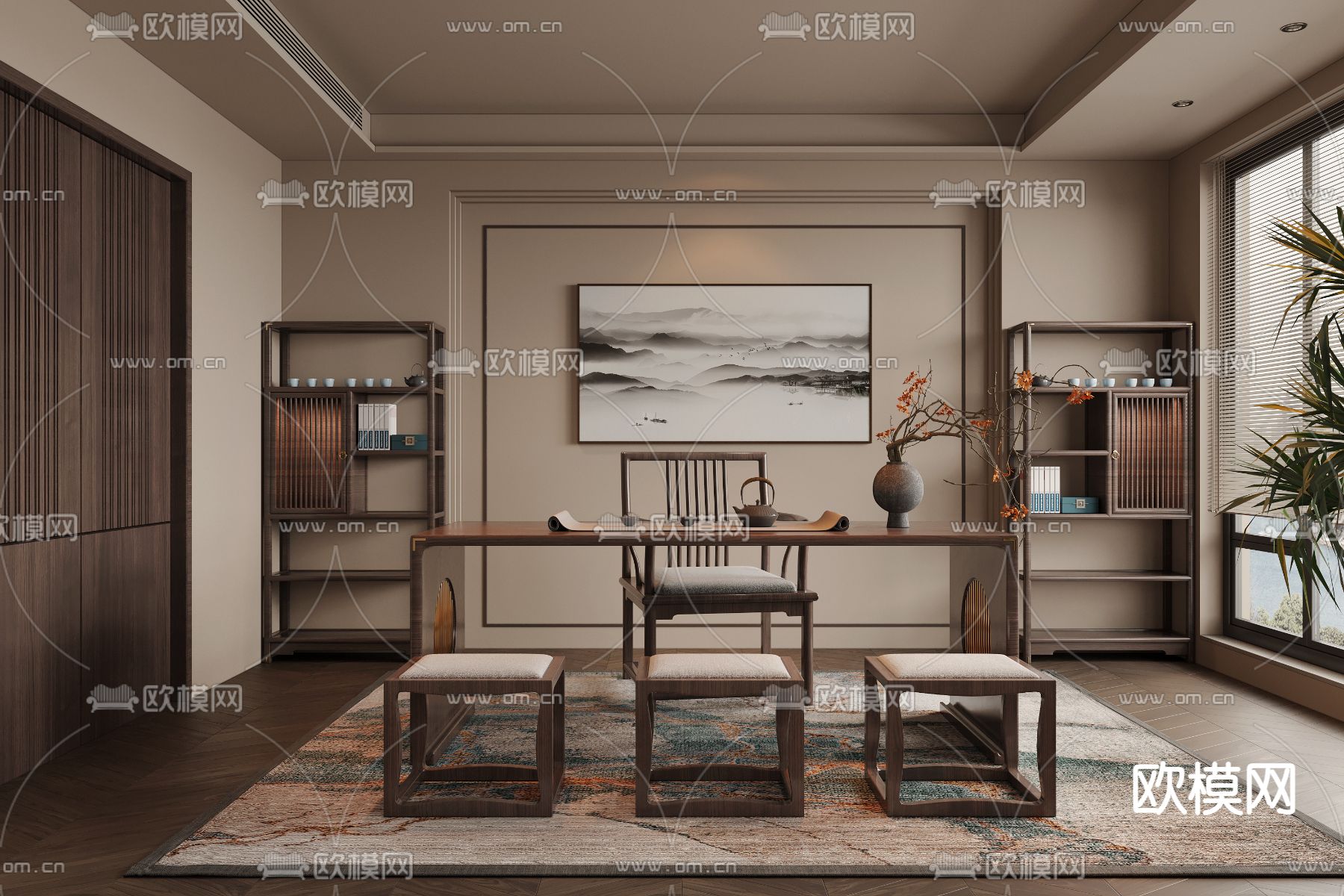 新中式茶室3d模型下载