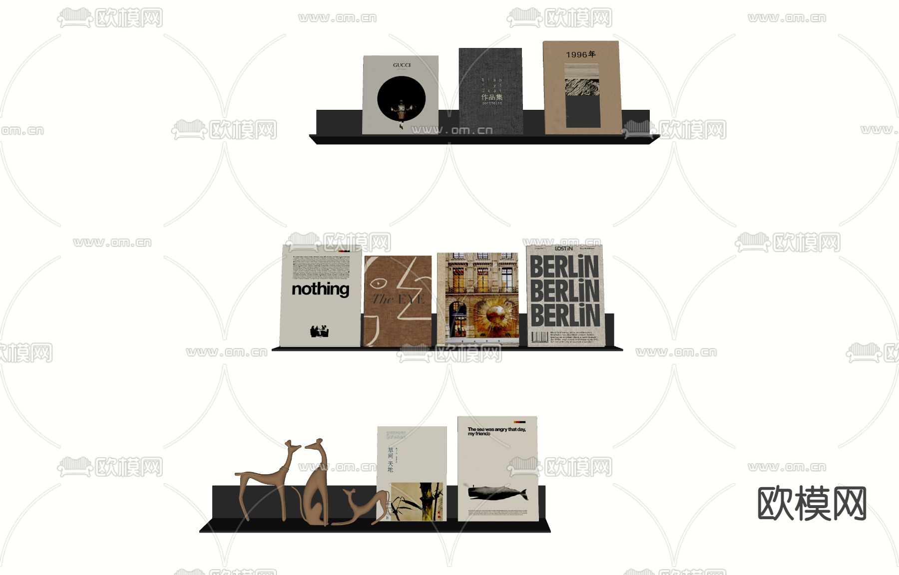 现代书架 壁柜su模型下载（渲染图1）