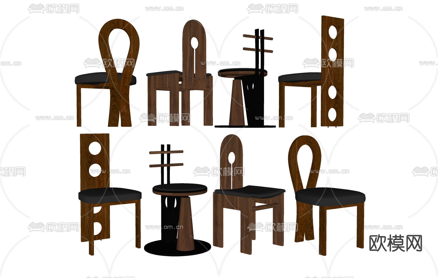 中古风椅子 餐椅su模型下载（渲染图1）