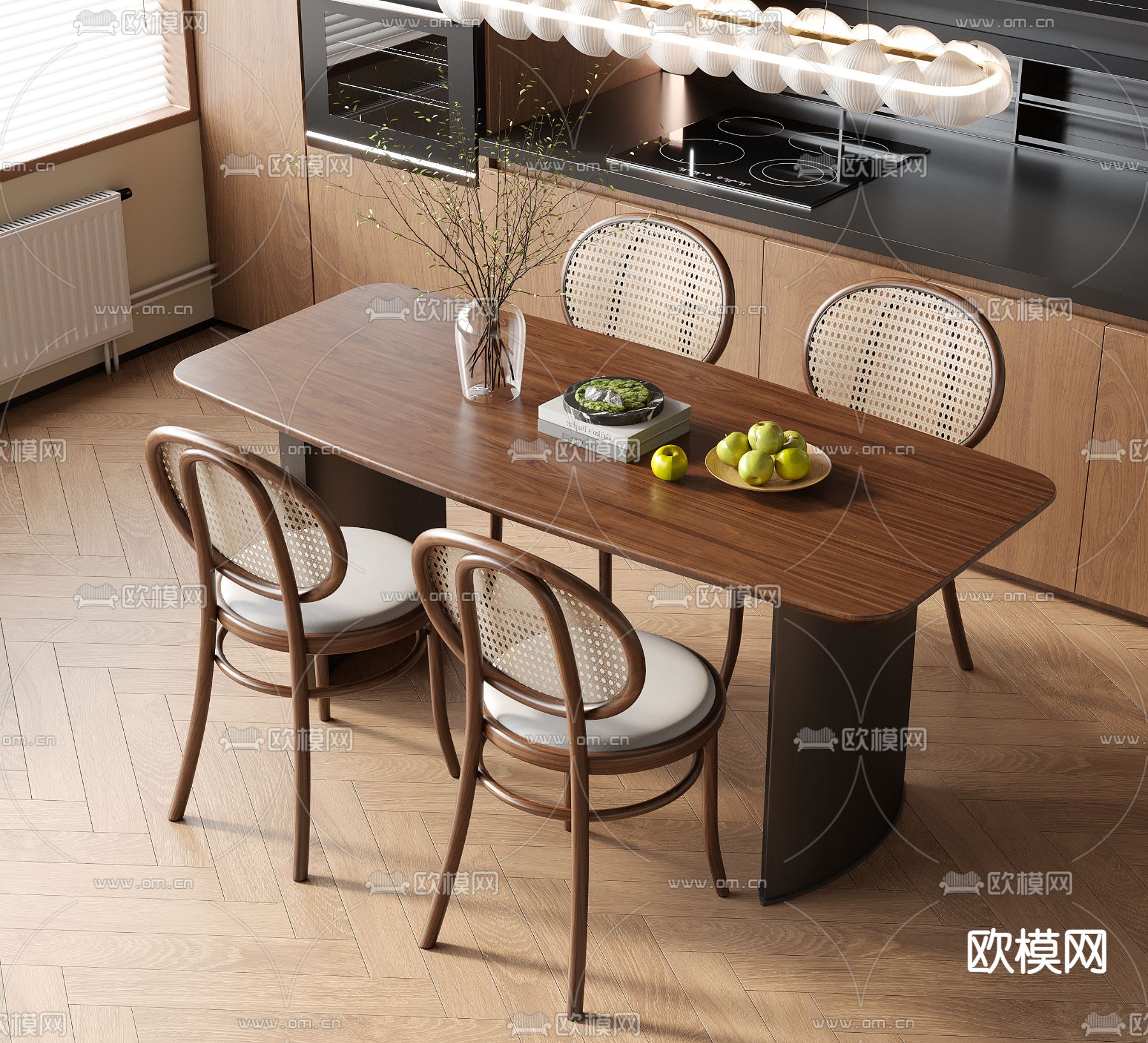 中古风餐桌椅 木质餐桌3d模型下载