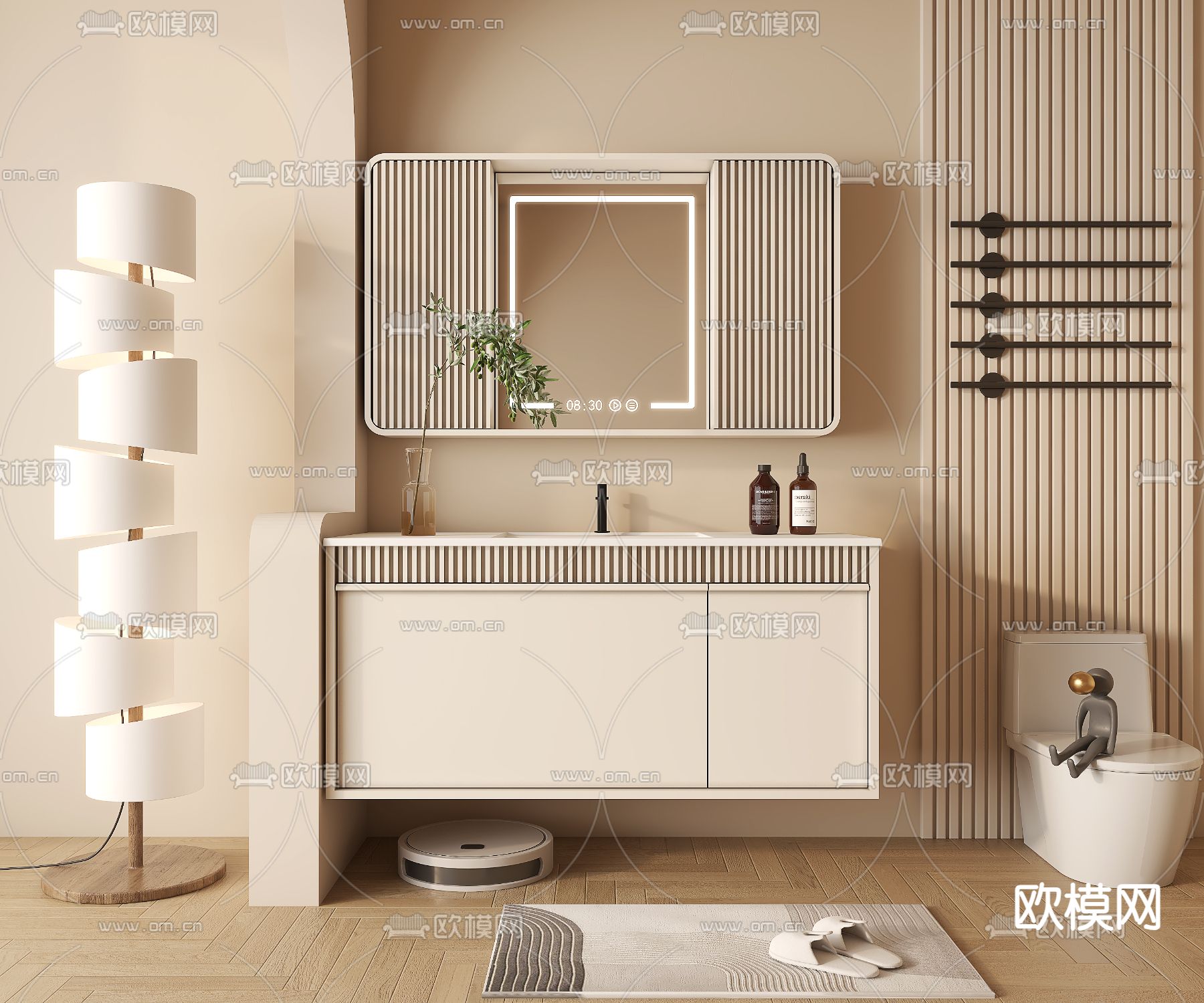 奶油风浴室柜 洗手台su模型下载（渲染图2）